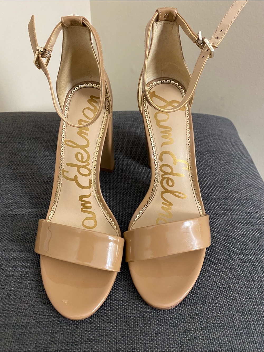 Sam Edelman Open Toe Beige Block Heels Size 8 Used